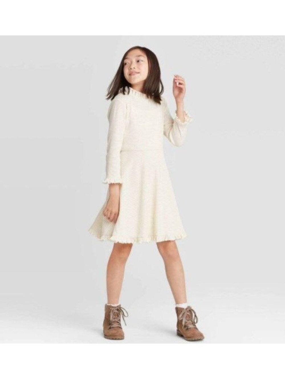Art Class Girls Long Sleeve Striped Ruffle Dress L